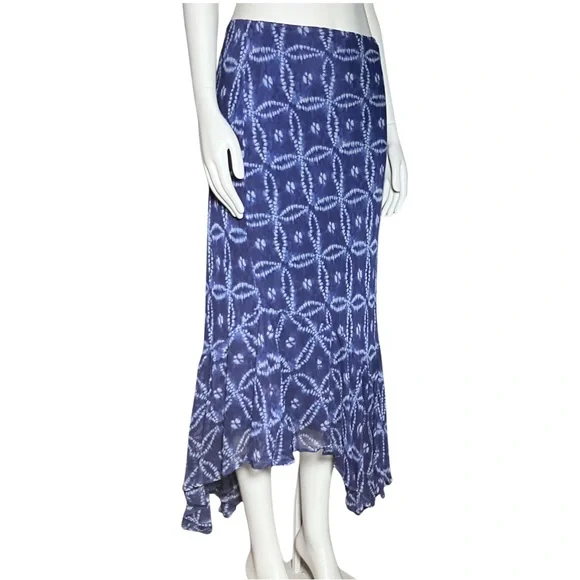 Vintage Y2K 100% Silk Blue Asymmetrical Midi Skirt Fairy Grunge Boho M/L Tie Dye - Picture 2 of 9